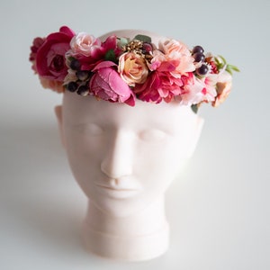 Flower head crown, flower crown, floral crown bride, pink flower crown, festival headband, artificial floral head crown, roses head crown