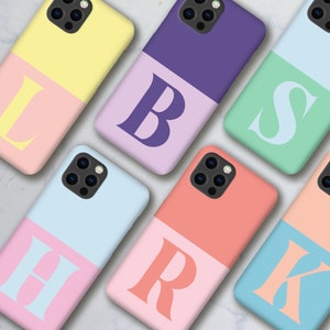 Minimalistisch telefoonhoesje met monogram | Esthetische brief iPhone 16 15 14 13 pro max | Pastelkleur Samsung s23 s24 | Schattige roze perzik lila blauw