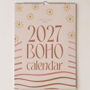 Calendrier 2027 | Calendrier mural bohème A3 | Carreaux et rayures dessinés à la main | Janvier-Décembre 2027 | Cadeau pour elle