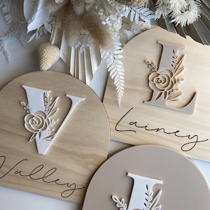 Wooden Floral Initial Arch Plaque