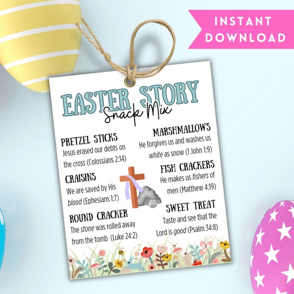 Easter Story Snack Mix Tag,  Printable Easter Story Gift Tag, Easter Sunday School Activity