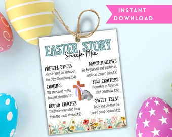 Easter Story Snack Mix Tag,  Printable Easter Story Gift Tag, Easter Sunday School Activity