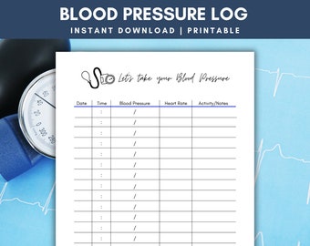 Blood Pressure Log Printable, Blood Pressure Chart, BP Tracker, Daily Blood Pressure, Medical Tracker, Pregnancy Hypertension Tracker