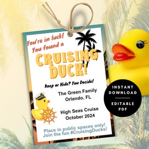 Cruise Ducks Tags, Cruising Ducks for Hiding, Cruise Duck Tags, Instant Download, Editable PDF