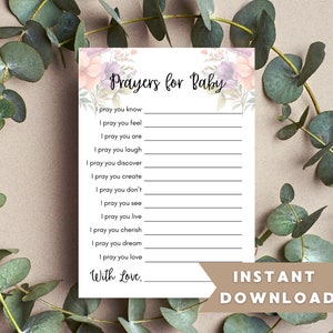 Prayers for Baby Shower Cards, Blessings for Baby Shower Activity, Well Wishes for Baby, Baby Shower Game Printable, Baby in Bloom Theme