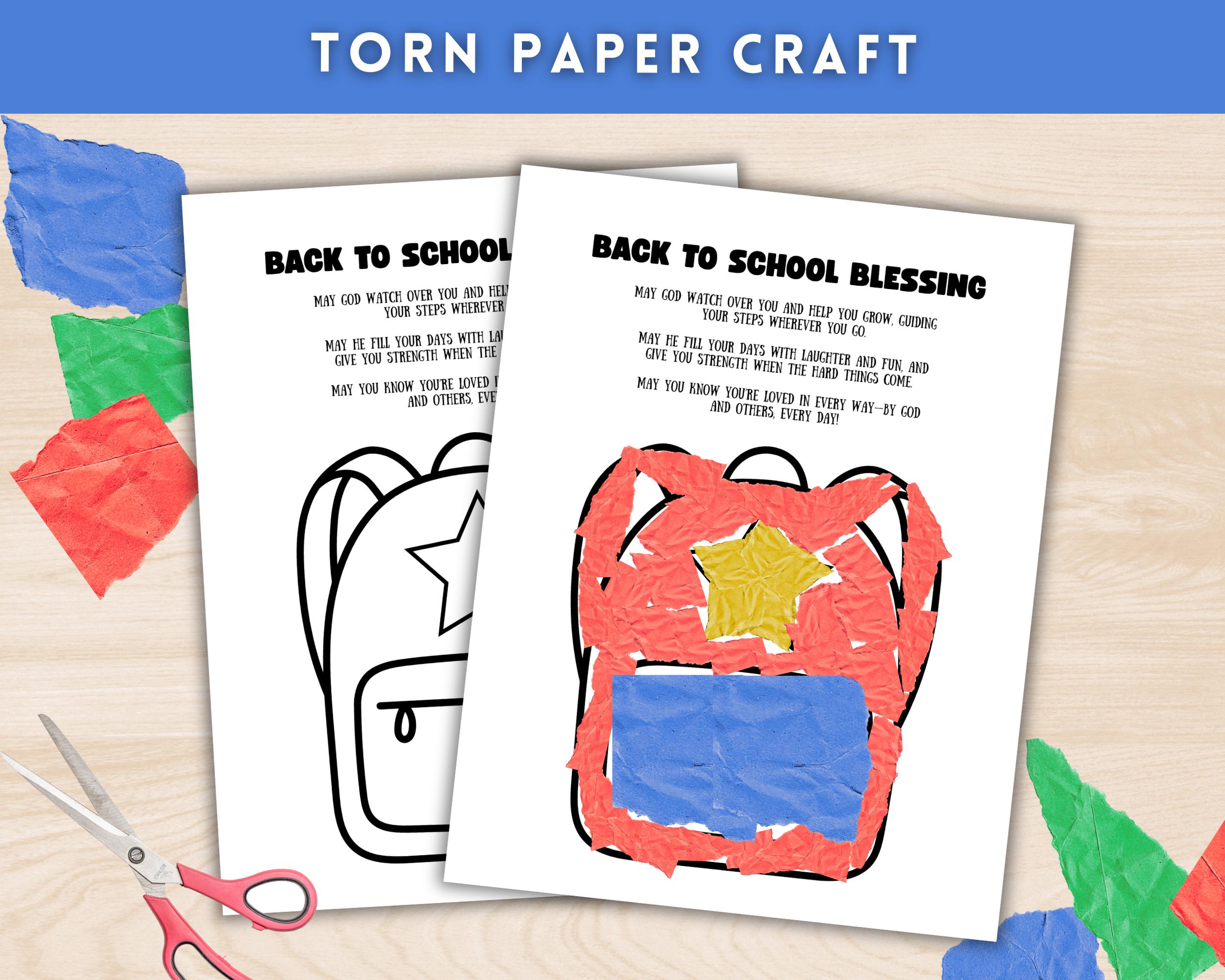 Backpack Blessing, Back to School Craft for Preschoolers, Torn Paper Sunday School Craft, Christian Preschool Activity