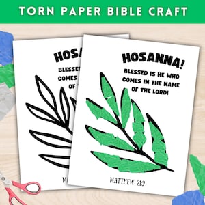 Attività della domenica delle palme con carta strappata, lavoretto della domenica delle palme per la scuola materna cristiana, versetto biblico stampabile per la settimana santa, lavoretto della scuola domenicale