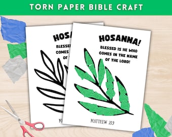 Torn Paper Palm Sunday Activity, Palm Sunday Craft for Christian Preschool, Holy Week Printable Bible Verse, Sunday School Craft