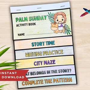 Palm Sunday Activity Flip Book for Kids, Palm Sunday Coloring Pages, Holy Week Printable Church Craft, Sunday School Lesson