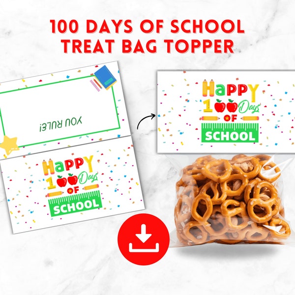 100th Day of School Cookie Bag Topper Printable, Treat Bag Topper, 100 Days Smarter Teacher Gift, Instant Download