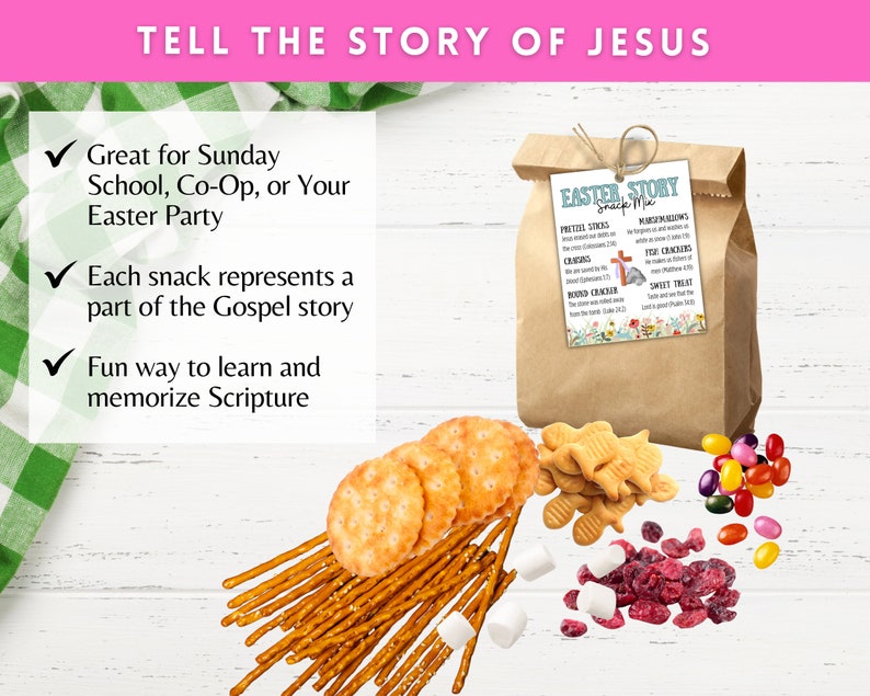 Easter Story Snack Mix Tag, Printable Easter Story Gift Tag, Easter Sunday School Activity image 4