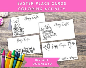Easter Coloring Place Cards, Easter Table Place Cards Coloring Pages, Printable Easter Kids Activities