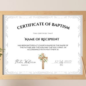 Certificado de Bautismo Editable, Certificado de Bautismo en Agua Cristiano Católico, Certificado de Bautismo, Plantilla de Certificado Editable