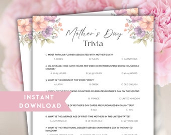 Mothers Day Trivia, Mothers Day Game, Mothers Day Trivia Quiz, Mothers Day Activities, Mothers Day Trivia Feud, Printable Game