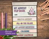 Advent Calendar Kids Flip Book, Advent Bible Craft, Christmas Coloring, Sunday School Craft with Countdown Calendar and Prayer Journal