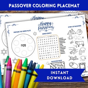Pascha kleurplaat, Seder kleurplaat placemat, kleurplaten voor kinderen, Pascha afdrukbaar