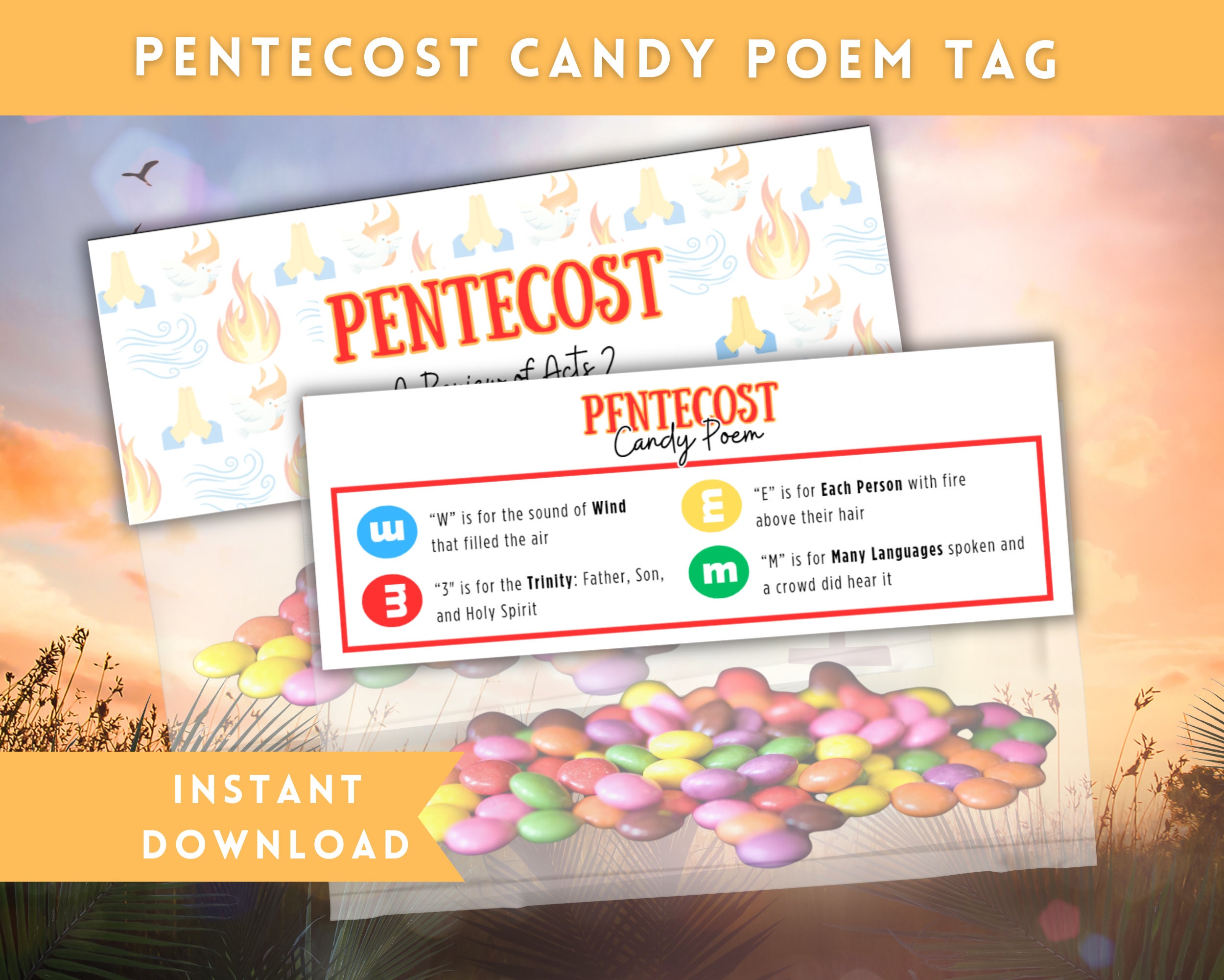 Pentecost Craft for Kids, Christian Preschool Activities, Christian Kids Activity, Day of Pentecost Sunday School Craft, Candy Poem Activity