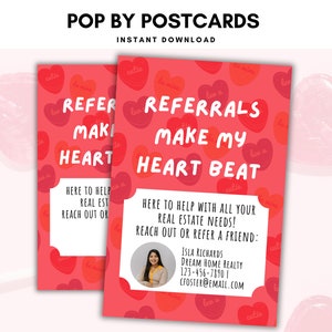 Cards for Real Estate Pop By Valentines, Printable Real Estate Postcard, Valentine Pop By, Editable Pop By Tag, Canva Template