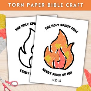 Lavoretto di Pentecoste con carta strappata per bambini, attività cristiane per la scuola materna, lavoretto per la scuola domenicale del giorno di Pentecoste, versetto biblico stampabile