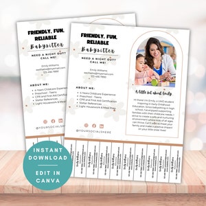 Babysitting Flyer, Babysitter Flyer, Childcare Flyer for Nanny, Tear Off Flyer for Childcare Services | Editable Canva Template