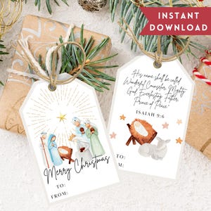 Druckbare Weihnachtskrippe Geschenkanhänger, christliche Weihnachtsbibel Vers, Schriftkarten, katholische Adventsgeschenke