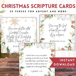 Cartões com versículos bíblicos de Natal cristãos, cartões com escrituras do advento para calendário de contagem regressiva de Natal, etiquetas para presentes, kit de quadro de oração ou diário de lixo