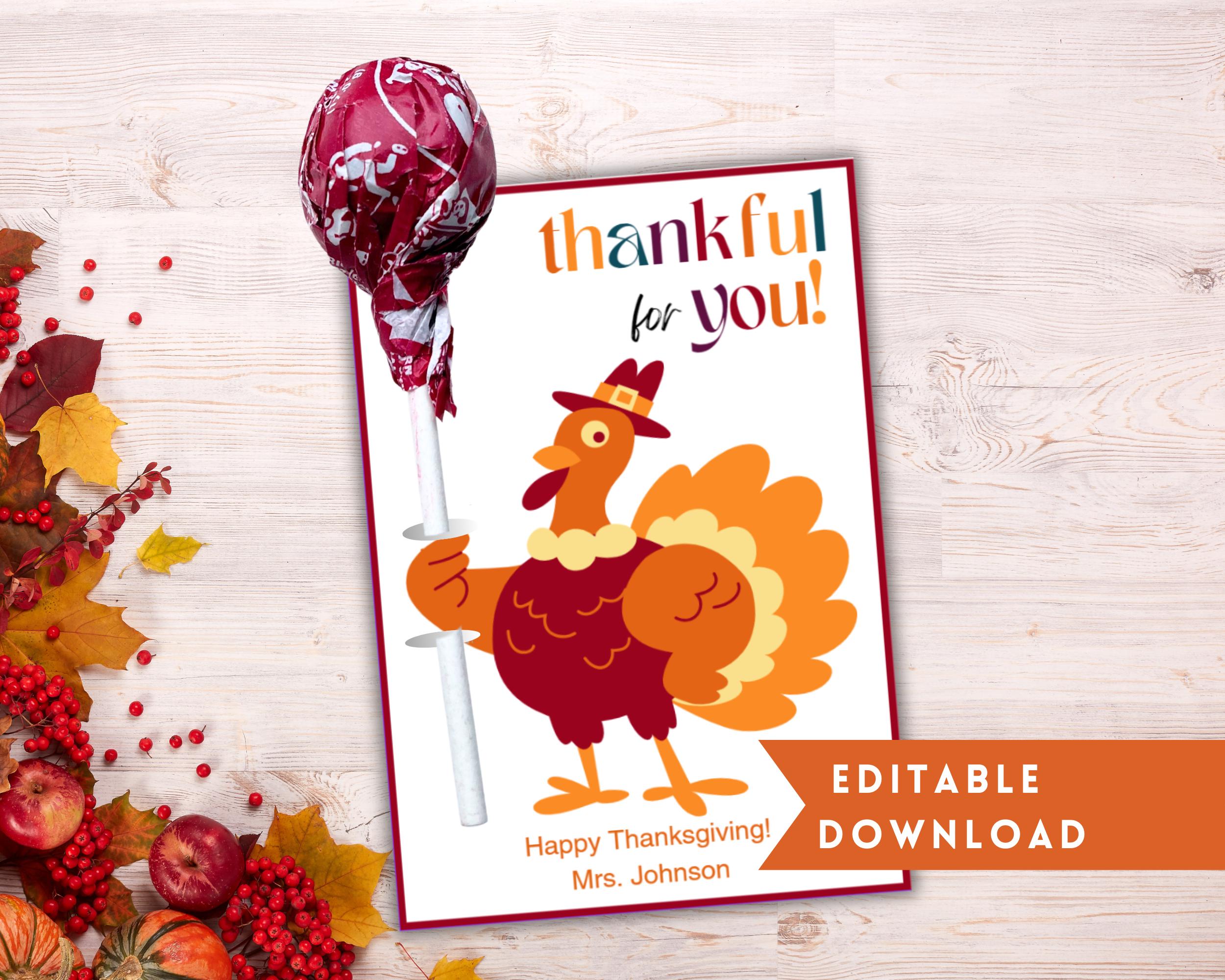 Editable Turkey Lollipop Holder, Thanksgiving Lollipop Holder