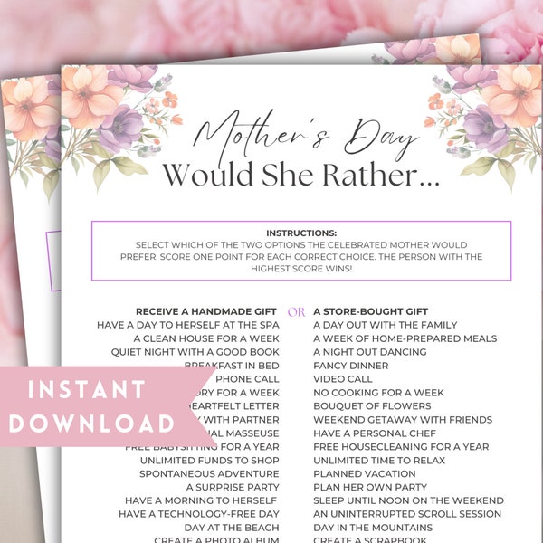 Mother's Day Would You Rather Game, Mothers Day Trivia, How Well Do You Know Mother's Day Activities, Who Knows Mom Best