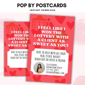 Druckbare Karten für Grundbesitz Pop By Valentines, Grundbesitzpostkarte, Kundengeschenkanhänger, bearbeitbares Pop für Etikett