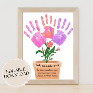 Bewerkbare Spaanse handafdrukkunst, Regalo Para Mama of Abuela, handafdrukteken, handafdruk bloemen aandenken voor Moederdag, verjaardagscadeau