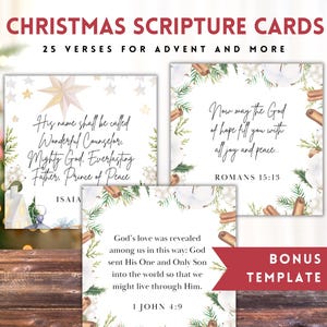 Christian Christmas Bible Verse Cards, Advent Scripture Cards for Christmas Countdown Calendar, Gift Tags, Prayer Board Kit, or Junk Journal