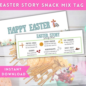 Oster Geschichte Snack Mix Tag, druckbare Oster Snack Bag Topper, Ostersonntag Schulaktivität