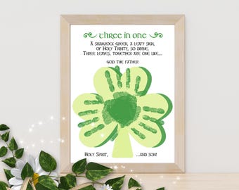 St. Patrick Handprint Art, Shamrock Handprint Craft, Holy Trinity Sunday School Craft, Toddler St Patricks Handprint Sign