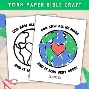 Lavoretto della scuola domenicale con carta strappata sulla storia della creazione di Dio, attività per la giornata della Terra, attività cristiana per la scuola materna, lavoretto con collage sulla Bibbia