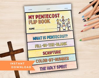 Pentecost Craft for Kids Flip Book, Day of Pentecost Sunday School Craft, Holy Spirit Printable Bible Verse