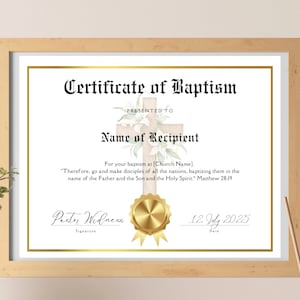 Certificado de Bautismo Editable, Certificado de Bautismo, Certificado de Bautismo en Agua Católico, Plantilla de Certificado Cristiano Editable