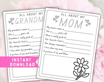 All About My Mom Printable Interview, All About Grandma, Mothers Day Coloring Sheet, All About My Grandma, Mothers Day Presents