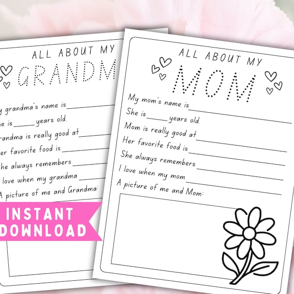 All About My Mom Printable Interview, All About Grandma, Mothers Day Coloring Sheet, All About My Grandma, Mothers Day Presents