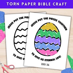 Lavoretto per la scuola domenicale di Pasqua per bambini, carta strappata per la settimana santa, attività cristiana per la scuola materna con versetto della Bibbia di Giovanni 3:16