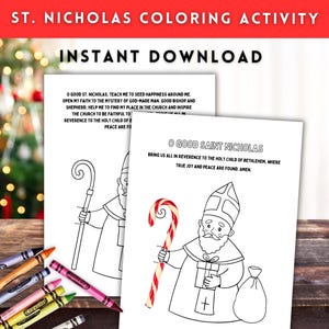 Nikolaus Tag Advent Färbung Aktivität, Nikolaus Gebet Candy Cane Halter, katholische Party Favor, Weihnachtssonntag Schulhandwerk
