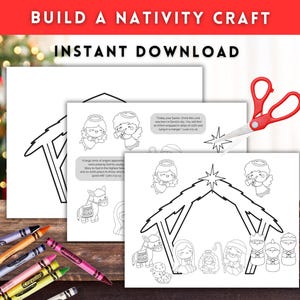 Build a Nativity Craft, Printable Christmas Craft, Christmas Coloring with Bible Verses and Baby Jesus, Sunday School Church Activity