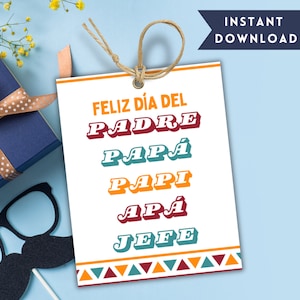 Father's Day Gift Tag Spanish, Feliz Dia del Padre Printable Tag, Father's Day Printable Tag, Tarjeta de Feliz Dia Del Padre Papi