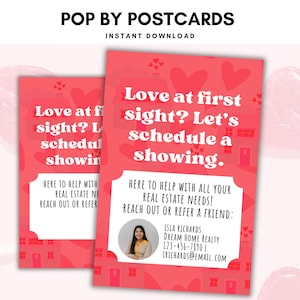 Tarjetas para Pop Inmobiliario de San Valentín, Etiqueta de Regalo Editable Imprimible, Regalo de San Valentín para Cliente, Postal Inmobiliaria, Plantilla Canva
