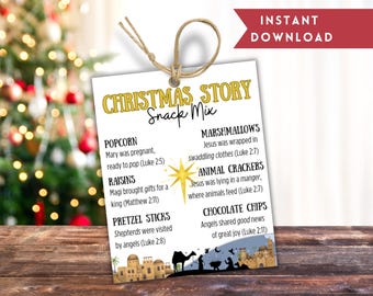 Dye-Free Nativity Story Snack Mix Topper, Christmas Story Snack Mix, Christmas Candy Mix, Treat Bag Topper, Baby Jesus Sunday School Craft