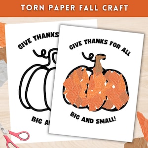 Torn Paper Fall Sunday School Craft, Fall Crafts for Preschool, Thanksgiving Craft, Give Thanks Pumpkin Coloring Page