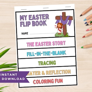 Easter Flip Book Activity for Kids, Easter Story Coloring Pages, Holy Week Printable Sunday School Craft, Easter Christian Coloring