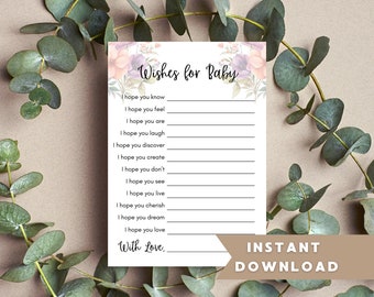 Buenos deseos para el bebé, oraciones para tarjetas de baby shower, bendiciones para la actividad del baby shower, juego de baby shower imprimible, tema Baby in Bloom