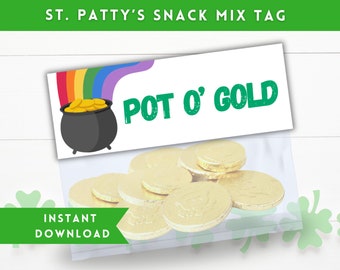 Pot of Gold Treat Bag Topper, St Patricks Day Tags, Saint Patricks Day Favor Tags, Cookie Tag for Leprechaun Trap or Leprechaun Letter