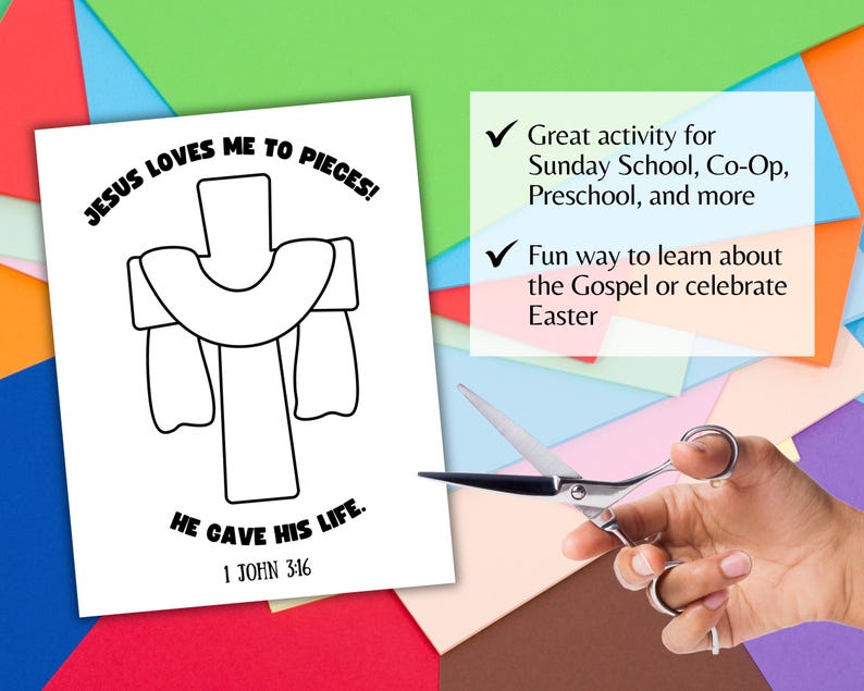 Easter Story Sunday School Craft for Kids, Torn Paper Holy Week Printable, Jesus Loves Me to ...