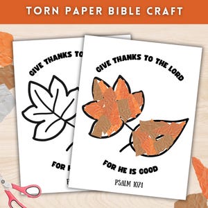 Zerrissenes Papier Herbst Sonntag Schulhandwerk, Herbstbibelhandwerk, christliche Vorschulaktivität, Dank an die Herr-Bibel-Vers-Malseite